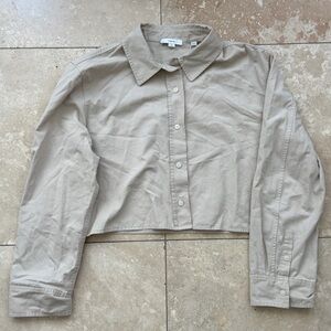 *NWT* VINCE, Tan, Collared, Button Up Cropped Shirt, Size Large, Retail $365!